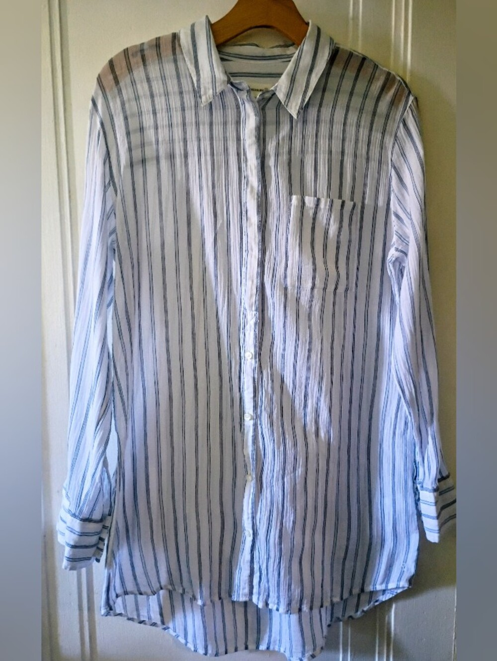Long-Sleeve Striped button Up Cotton Shirt - Blue/White Light Weight